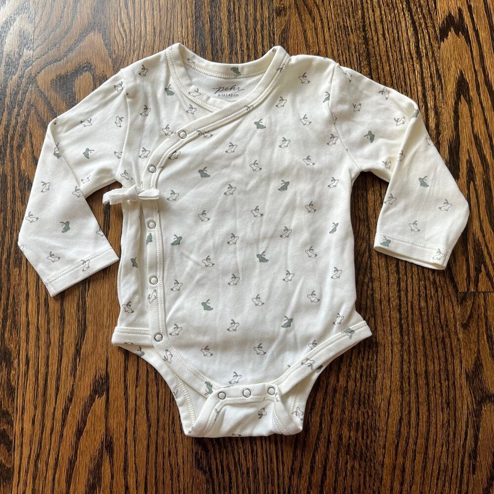 Pehr Long Sleeve Wrapped Bodysuit with Bunny Print (6-12M)